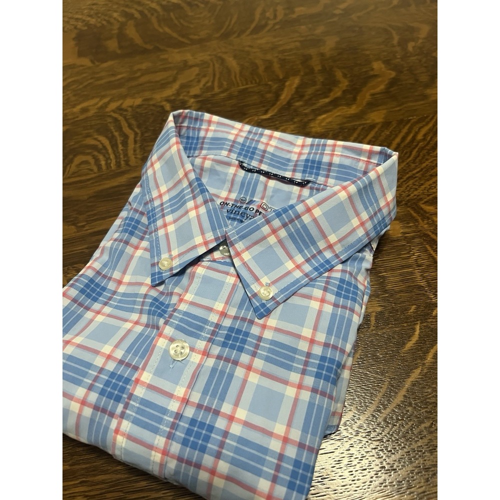 Vineyard Vines On The Go Shirt Mens XL Red Blue Plaid Performance